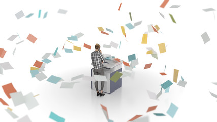 mad copier machine produces sheets of paper