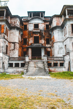 The abandoned casino on top of Bokor Mountain near Kampot Cambodia