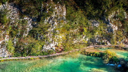 Path along a Lake within the colorful Plitvice National Park in Croatia