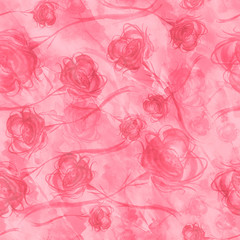 Watercolor Vintage seamless pattern with drawing Red,pink roses flowers. Beautiful flowers, rose, peony, poppy. Floral background. Watercolor floral bouquet. Abstract flower. Fashionable pattern.