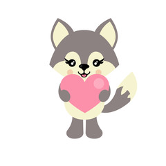 cartoon cute wolf with heart vector