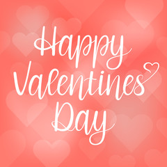 Happy Valentine's Day lettering on pink abstract background with hearts. Vector greeting illustration.