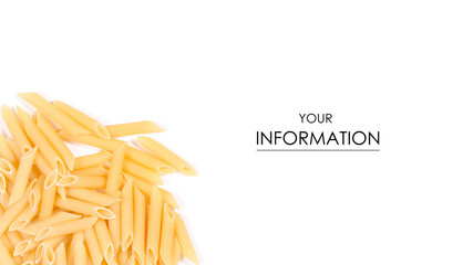 Macaroni pile of feathers patter on a white background, top view