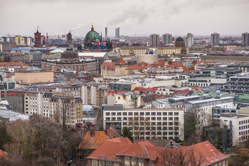 Fototapeta na wymiar BERLIN, GERMANY - January 05, 2019, Berlin Mitte with Berlin Cathedral in the rear and red town hall - aerial view 