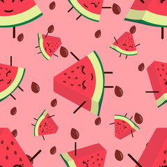Watermelon seamless background. Decoration for greeting cards, posters, stripes, prints for clothes, emblems. Vector graphics of EPS 10.