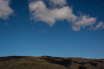 Mountain horizon with clear blue sky and cloud