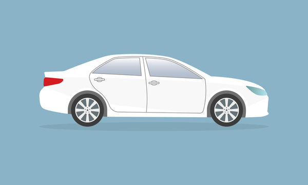White Car or Vehicle. Side view. Vector illustration of modern sedan.