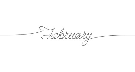 FEBRUARY handwritten inscription. One line drawing of word