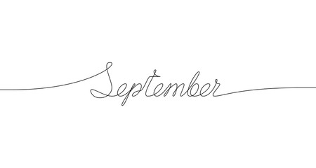 SEPTEMBER handwritten inscription. One line drawing of word