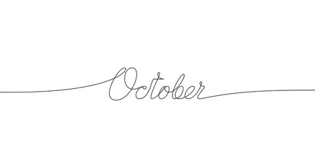 OCTOBER handwritten inscription. One line drawing of word