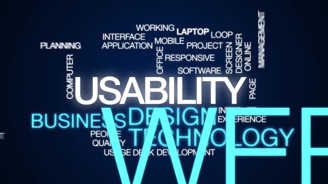 Usability animated word cloud. Kinetic typography.