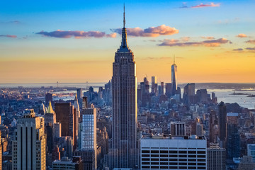 New York City skyline during the sunset from the Top of the Rock (Rockefeller Center), United States 