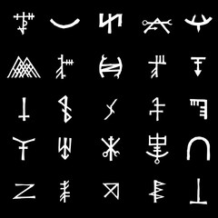 Set of esoteric sacred geometric written symbols. Abstract mystic signs collection. Vector.