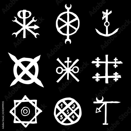 Set With Mystic And Occult Symbols Hand Drawn And Written - 