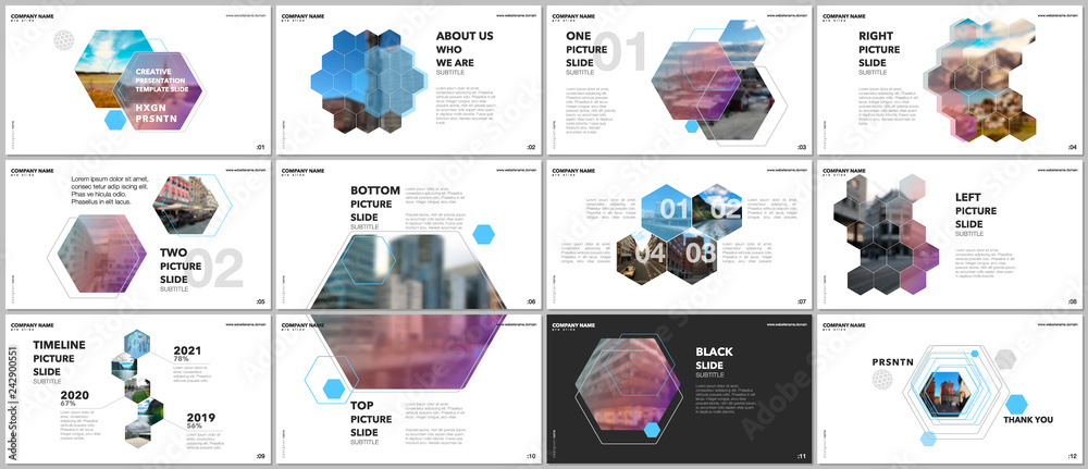 Wall mural minimal presentations design, portfolio vector templates with hexagons and hexagonal elements. multi