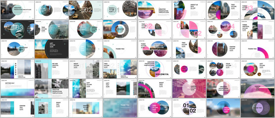 Minimal presentations design, portfolio vector templates with circle elements on white background. Multipurpose template for presentation slide, flyer leaflet, brochure cover, report, marketing.