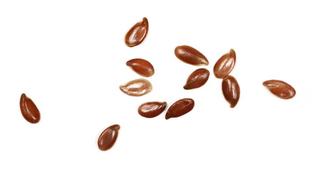 flax seeds macro isolated on white background, top view