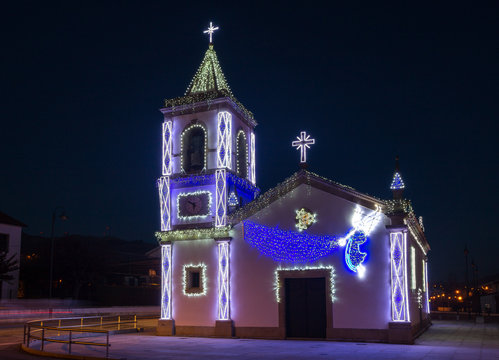 Christmas Church Lights Decoration, Boticas, Portugal.