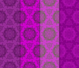 Set Of Pattern Of Abstract Geometric Flowers. Seamless Vector Illustration. For Design Greeting Cards, Backgrounds, Wallpaper, Interior Design. Tribal Ethnic Arabic, Fashion Decorative Ornament