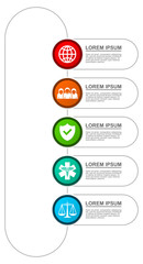 Infographic vector template for presentation, chart, diagram, graph, law, business,  travel, healthcare concept with 5 options
