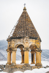 Ananuri castle complex on the Aragvi River winter view in Georgia. Europe.