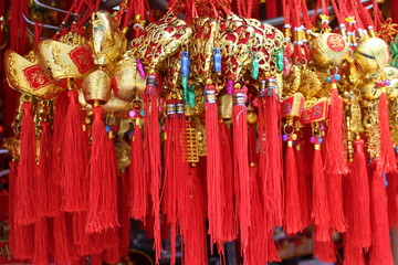 Chinese Gold Lucky Charm with Red Tassel for Good Luck