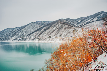 Zhinvali Dam scenic winter view, Georgia. Europe