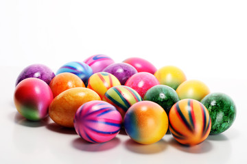 Row of Easter eggs on table. easter decoration