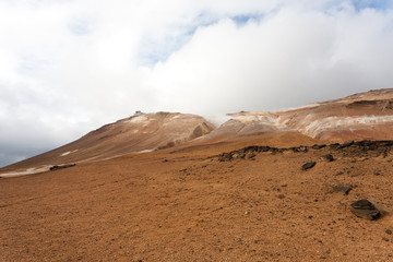 Hverir mud pools day view, Iceland landmark