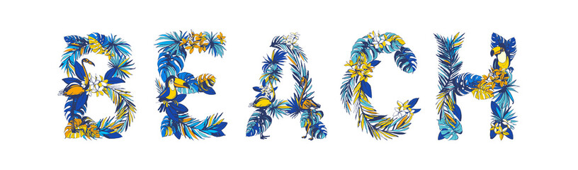illustration Tropical floral summer lettering hand drawn BEACH © svsunny