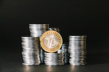Close up view of new indian coins.