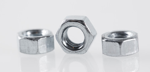 metal nuts tool on white background.