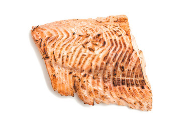 Fried fish fillet isolated on white background. Oily cod Fish dish
