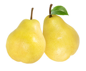 Fresh pear with leaf isolated on white background