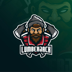 lumberjack mascot logo design vector with modern illustration concept style for badge, emblem and t shirt printing. lumberjack illustration with axes.