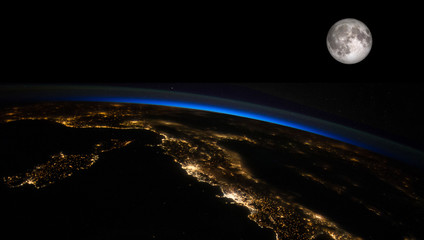 Planet Earth and the Moon from space. Image elements furnished by NASA.