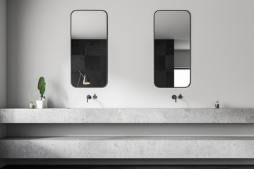Double sink in white bathroom