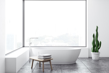 Fototapeta na wymiar Panoramic white bathroom interior
