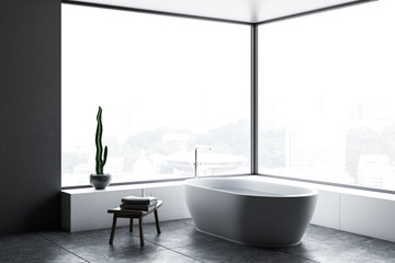 Side view of gray panoramic bathroom