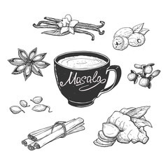 masala milk tea cup - obrazy, fototapety, plakaty