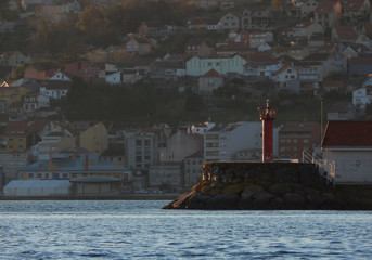 lighthouse and village. Galicia, Spain, Europe