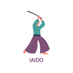 Athlete engaged in martial arts hones tricks and strokes. Practicing pain strokes.