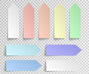 Post sticky note isolated. Set of paper stickers with shadow on transparent background. Vector illustration.