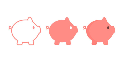 Pig icon in outline, logo, flat style.