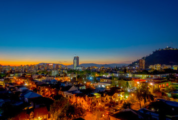 Beautiful view of Santiago de Chile cityscape at sunset