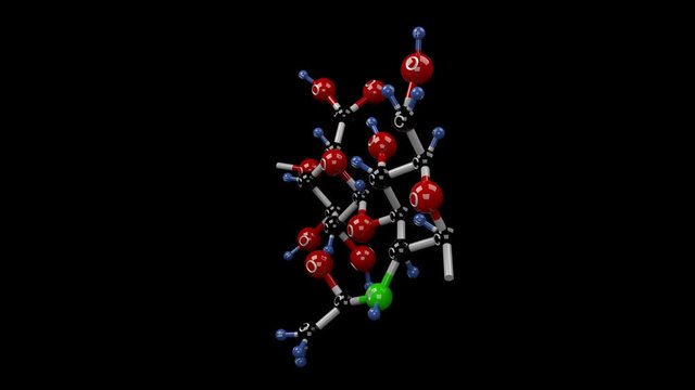 Hyaluronic acid molecule. Molecular structure of hyaluronan, natural lubricant and skin moisturizer compound. Alpha channel.
