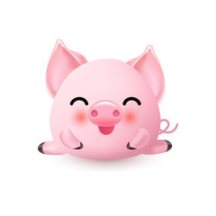 Cute little piggy. The year of the pig symbol. Piglet smiling and doing the split.