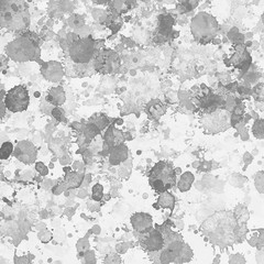 Graue Farbe Splatter-Effekt-Textur auf weißem Papierhintergrund. Künstlerische Kulisse. Verschiedene Farbtropfen.