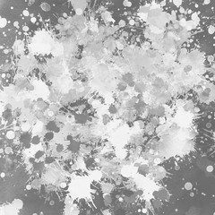 Gray paint splatter effect texture on white paper background. Artistic backdrop. Different paint drops. © artistmef