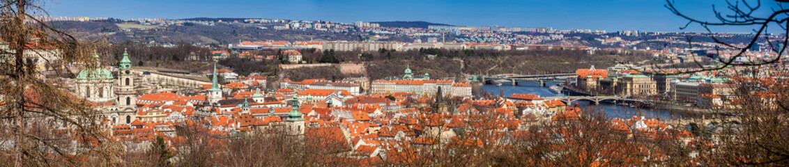 Naklejka na ściany i meble Panorama of the Prague city at the begining of spring seen from Petřín Hill